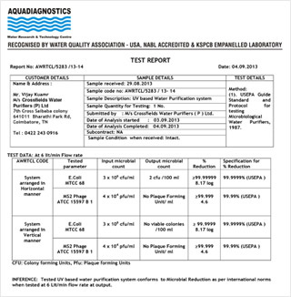 Aquadiagnostics Water Research and Technology Centre report