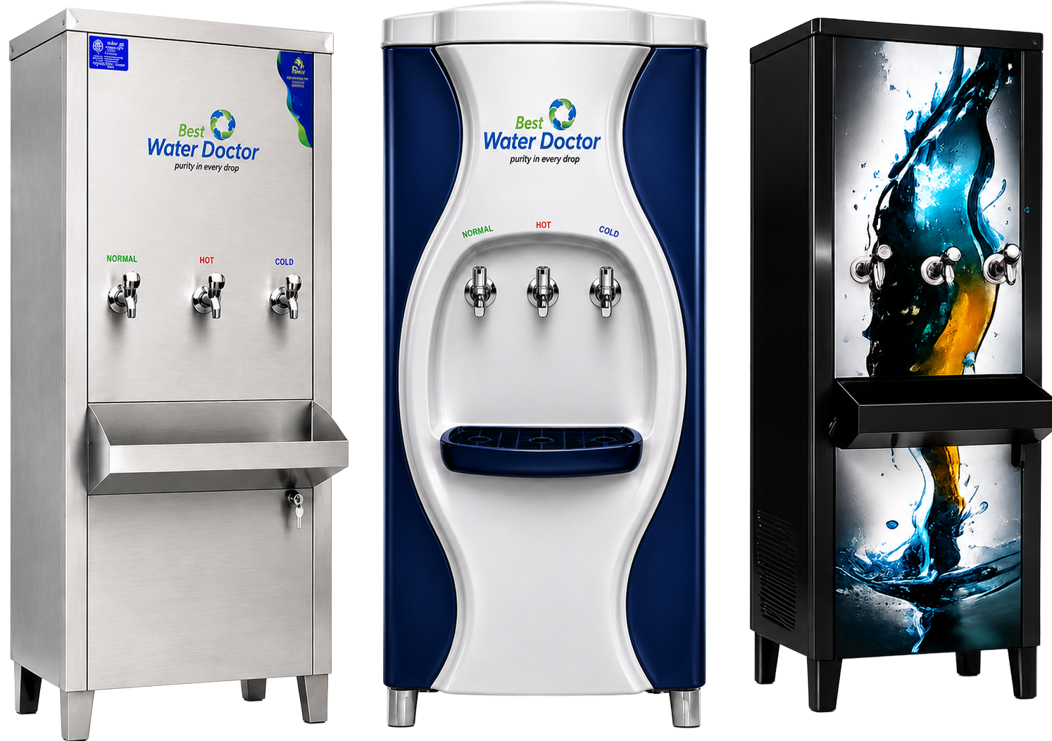 Best Water Doctor water purifier range — stainless steel, ABS and designer front panel finishes